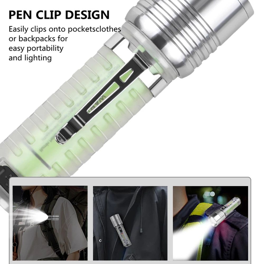 Helius Long Range 30W LED White Zoom Transparent Fluorescent Flashlight With Clip Magnet Light Tactical Bright Outdoor Torch